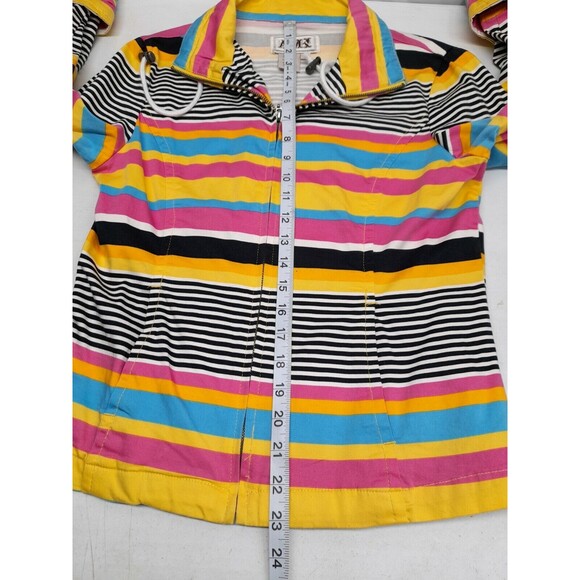 AMX Womens Pink Zip Up Long Sleeve Jacket Stripted Colorfull Rainbow S - Picture 8 of 11